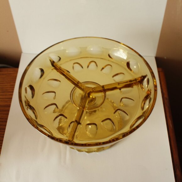 Hazel Atlas Amber Divided Pedestal Dish  Depression - Picture 2 of 2